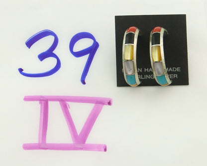 Navajo Earrings 925 Silver Natural Gemstone Native American Artist C.80's