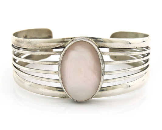 Navajo Cuff Bracelet Sterling Silver Authentic Pink Muscle Artist Signed B