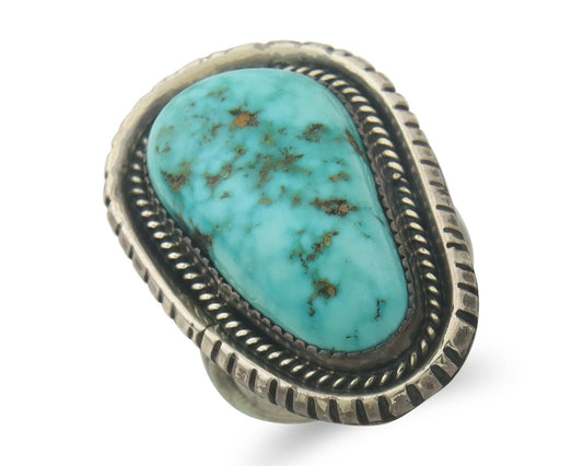 Vintage Navajo Ring 925 Sterling Blue Gem Turquoise Artist Tom Willeto Size 6.5