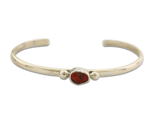Navajo Bracelet .925 Silver Mediterranean Red Coral Cuff Native Artist C.80's