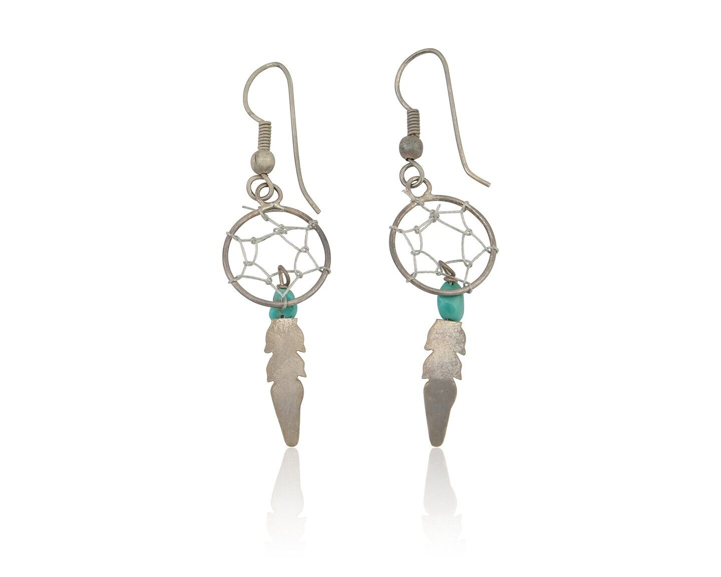 Navajo Dangle Dream Catcher Earrings 925 Silver Blue Turquoise Native Artist C80
