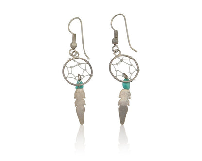 Navajo Dangle Dream Catcher Earrings 925 Silver Blue Turquoise Native Artist C80
