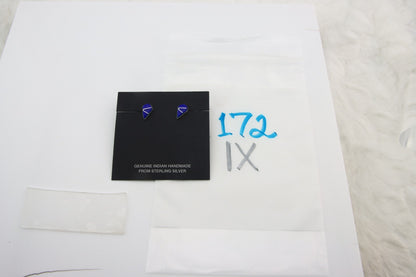 Navajo Earrings Sterling Silver Inlaid Natural Lapis Vintage Handmade