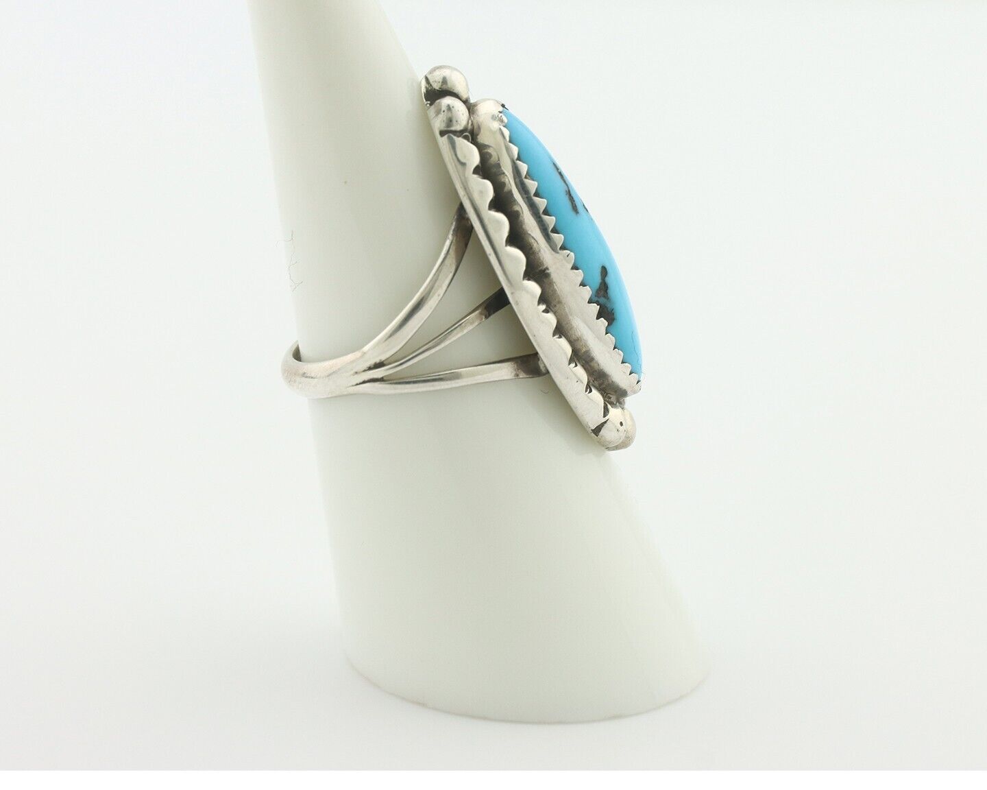 Navajo Ring .925 Silver Sleeping Beauty Turquoise Native American Artist C.80's