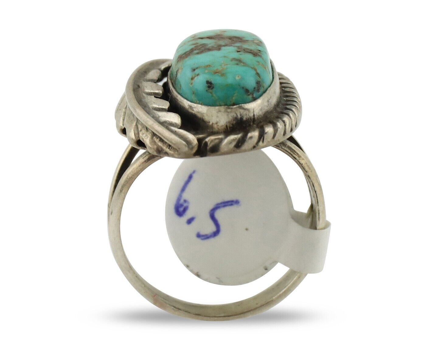Navajo Ring 925 Silver Spiderweb Turquoise Native Artist Signed C.80's