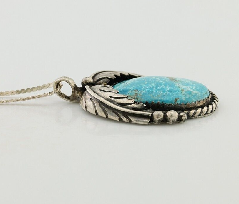 Navajo Necklace 925 Silver Natural Blue Turquoise Native American Artist C.90s