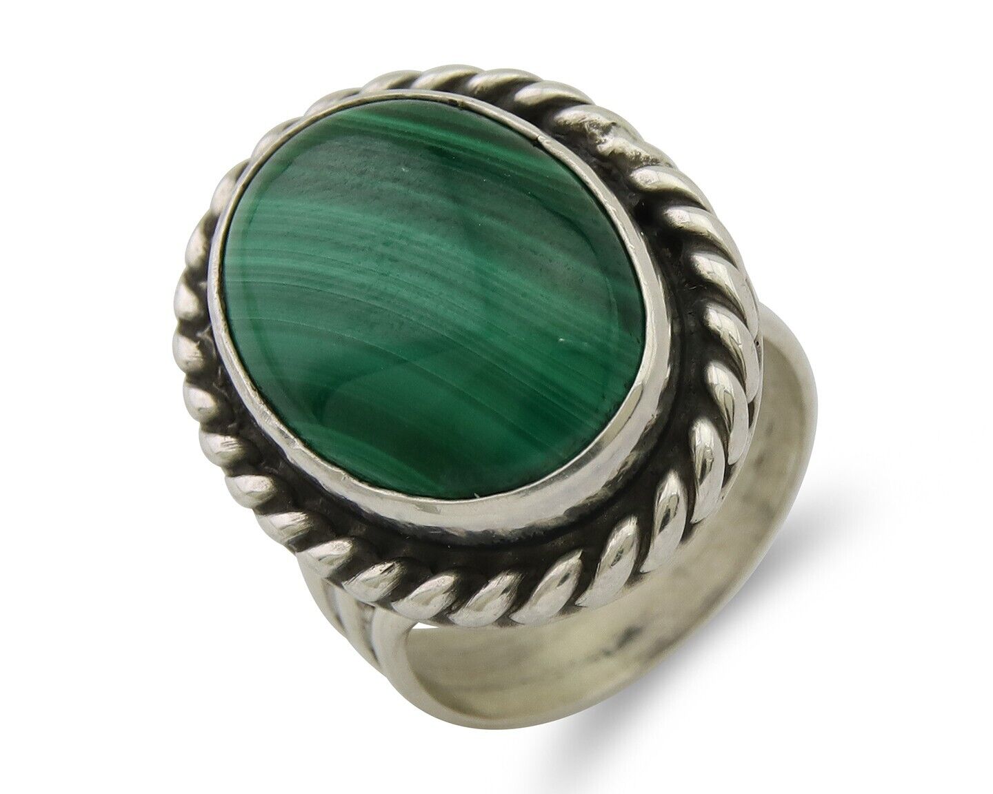 Navajo Ring 925 Silver Natural Malachite Native American Artist C.80's