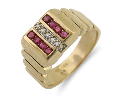 Men Natural Diamond & Ruby Ring 14k Solid Yellow Gold Size 9.75