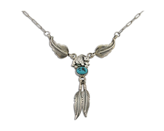 Navajo Bear Feather Leaf Necklace 925 Silver Native American Artist C.80's