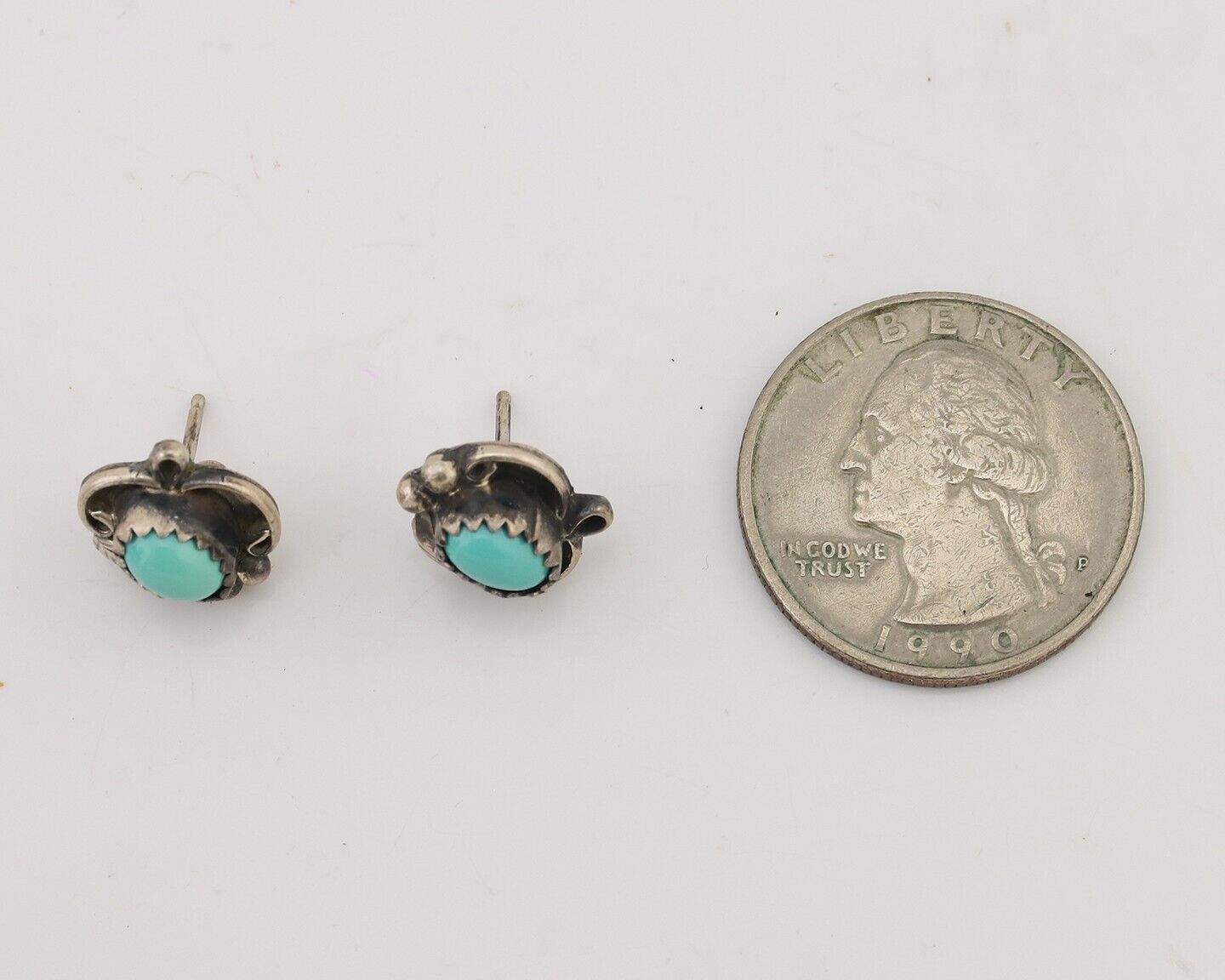 Navajo Handmade Earrings 925 Silver Natural Turquoise Native Artist C.80's