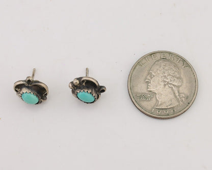 Navajo Handmade Earrings 925 Silver Natural Turquoise Native Artist C.80's