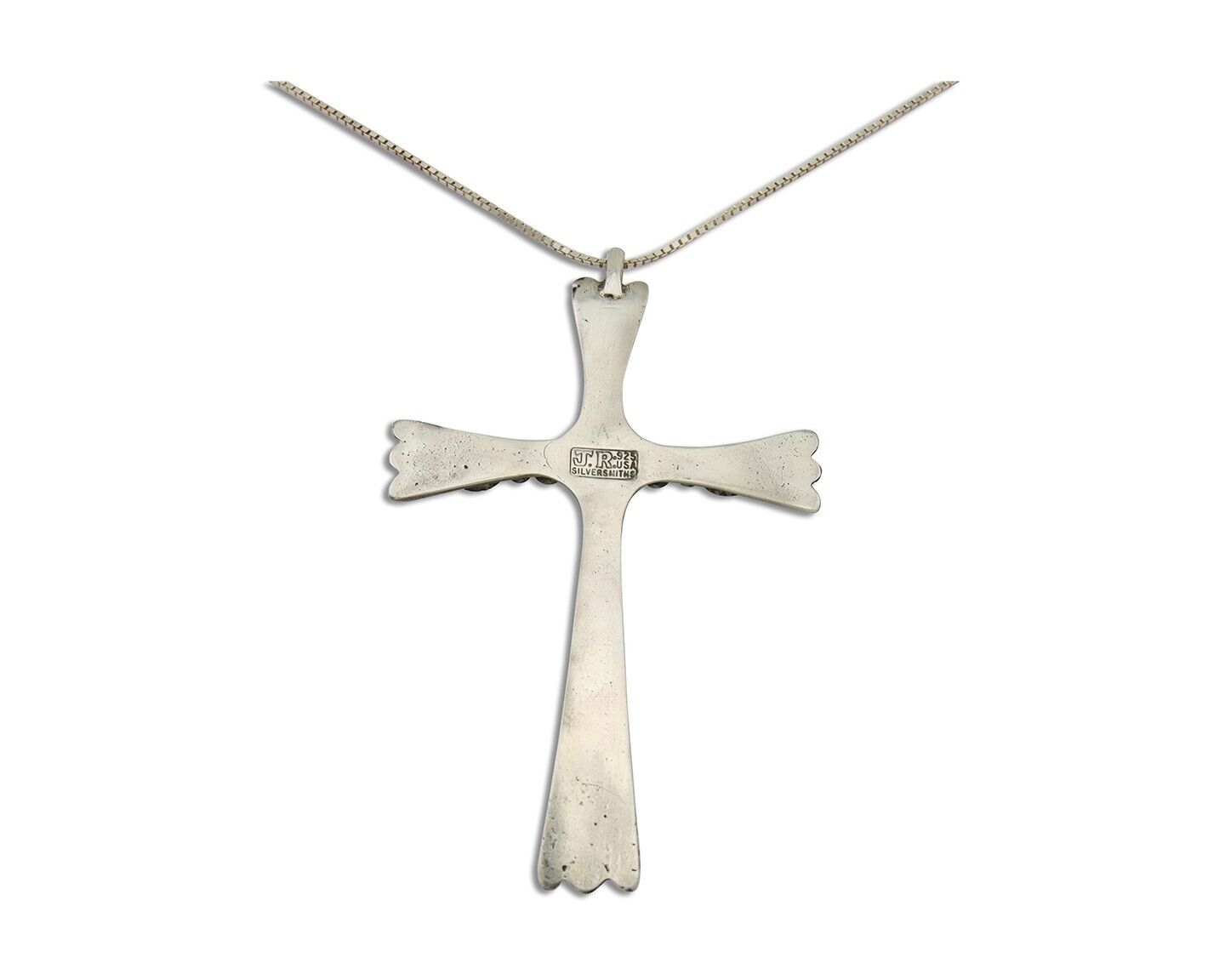 Navajo Sand Cast Cross Pendant 925 Silver Turquoise Signed RJ SILVERSMITHS C.80s