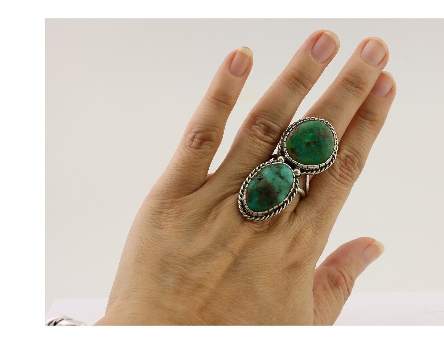 Navajo Handmade Ring 925 Silver Natural Tuquoise Artist Signed BY C.80's