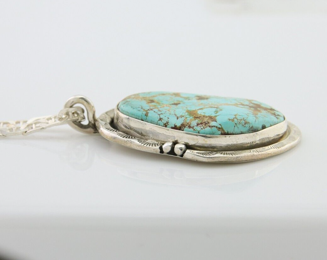 Navajo Necklace 925 Silver Blue Turquoise Artist Signed Fred Guerro C.80's