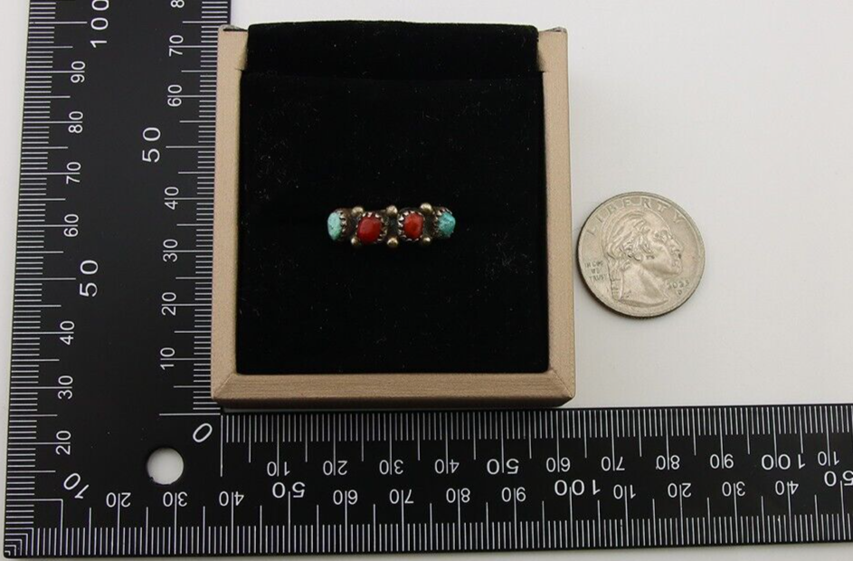 Navajo Ring 925 Silver Turquoise & Coral Native American Artist C.80's