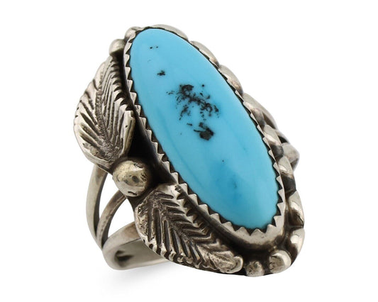 Navajo Ring 925 Silver Sleeping Beauty Turquoise Signed SC C.80's