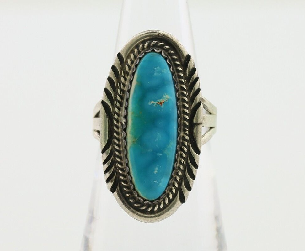 Navajo Ring 925 Silver Kingman Turquoise Native American Artist C.80's