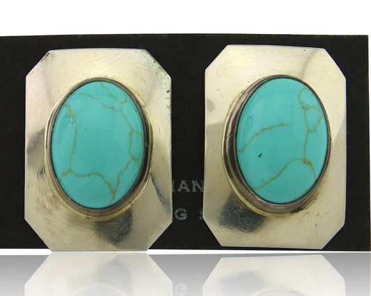 Navajo Earrings 925 Silver Turquoise Native American Artist C.80's