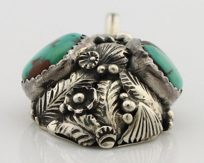 Navajo Pendant 925 Silver Natural Mined High Grade Turquoise Signed Tom Willeto