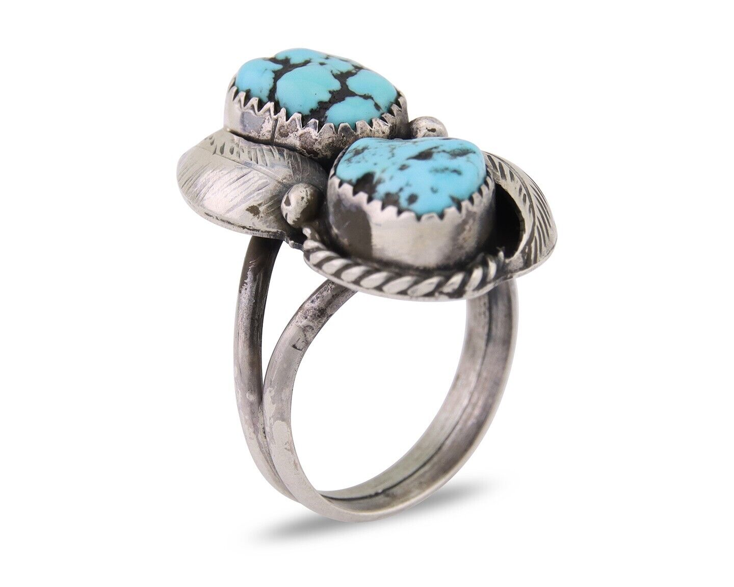Navajo Ring 925 Silver Natural Blue Turquoise Native American Artist C.80's