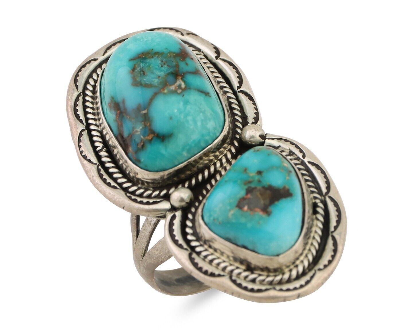 Navajo Handmade Ring 925 Silver Natural Tuquoise Artist Signed Tom Willeto C.80s
