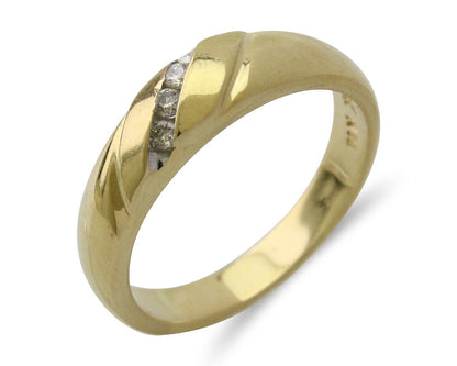 Natural Diamond Band 14k Solid Yellow Gold 3-Stone Ring