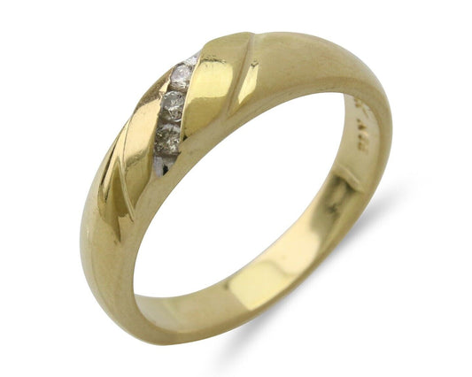 Natural Diamond Band 14k Solid Yellow Gold 3-Stone Ring