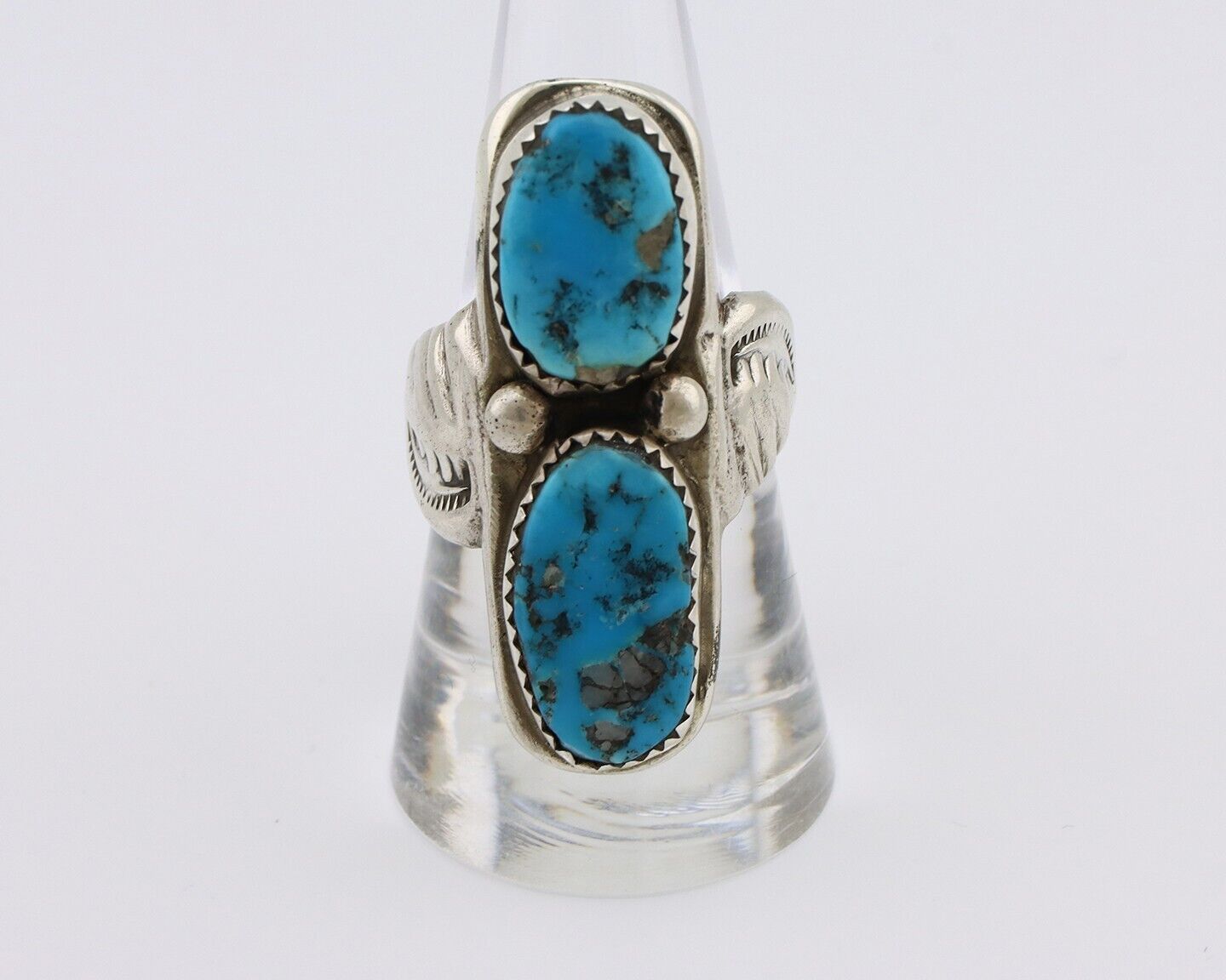 Navajo Ring 925 Silver Natural Blue Turquoise Artist Signed R C.80's