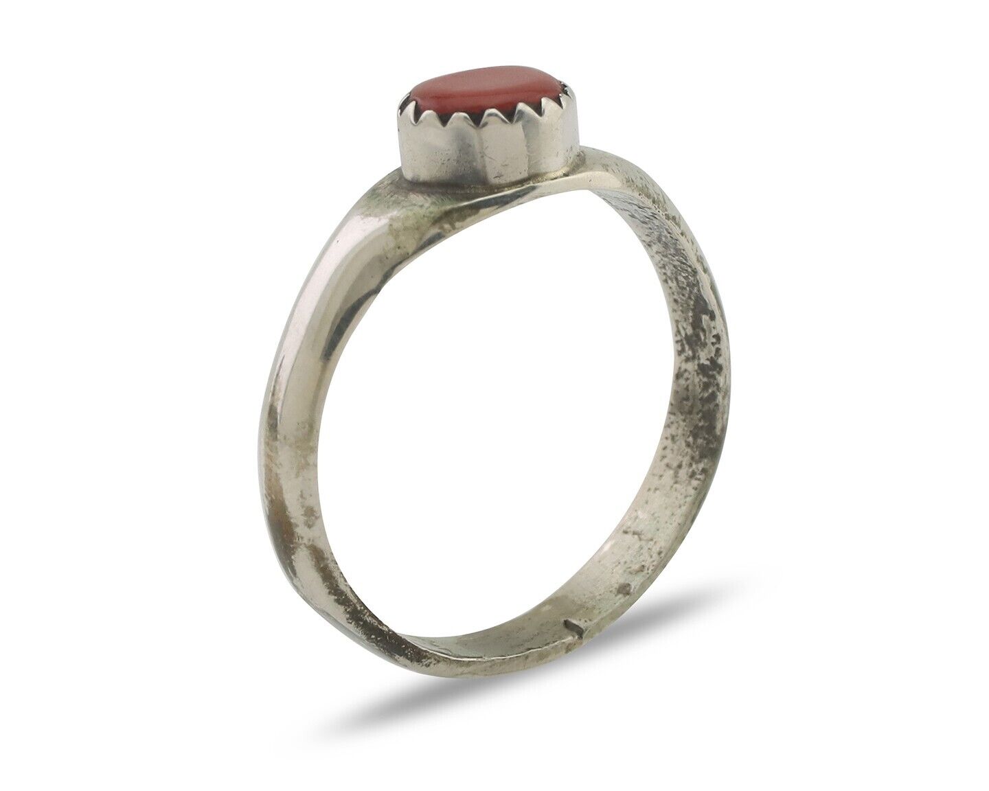 Navajo Handmade Ring 925 Silver Natural Mediterranean Coral Native Artist C.80's