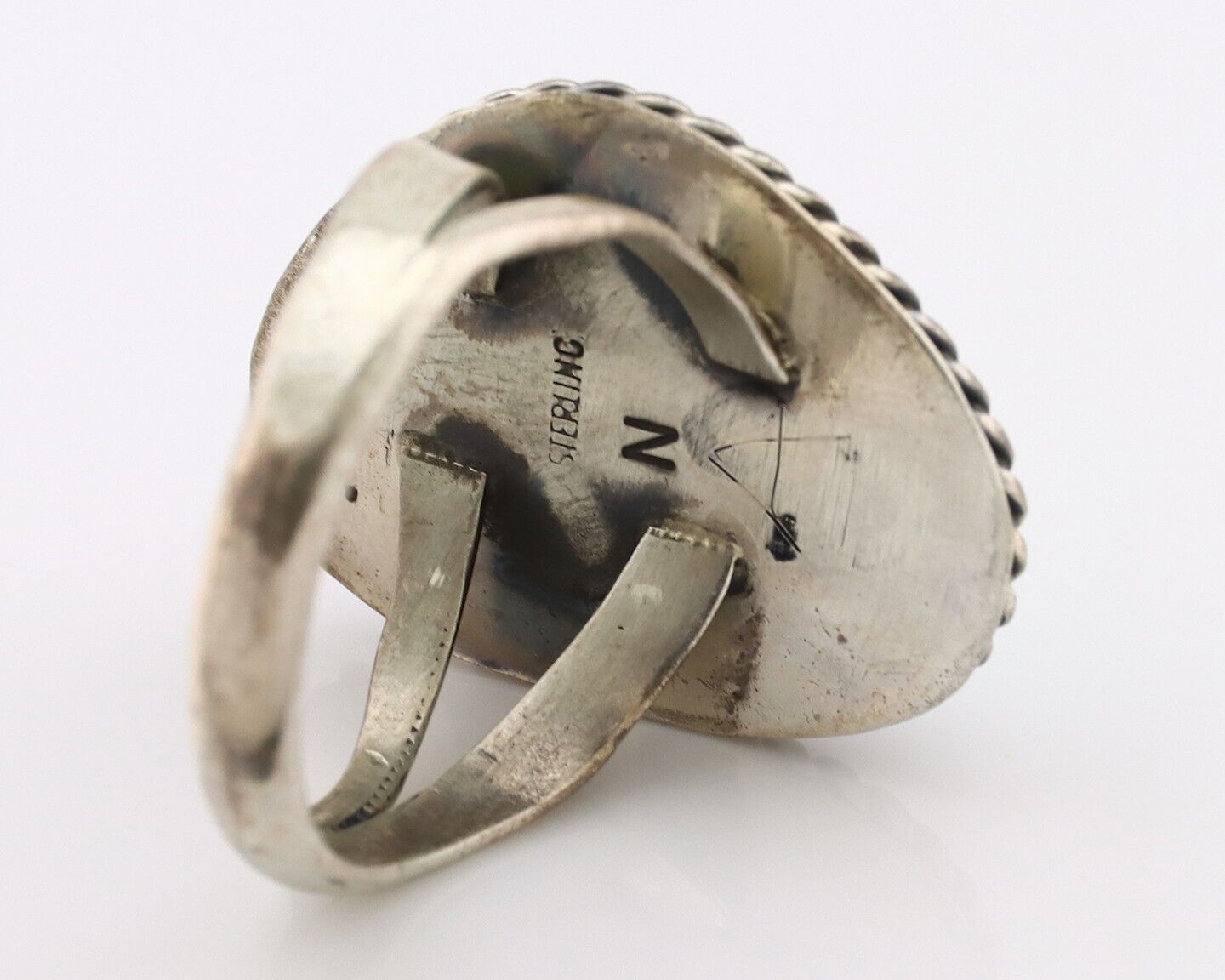 Navajo Ring 925 Silver Blue Turquoise Artist Signed N C.80's