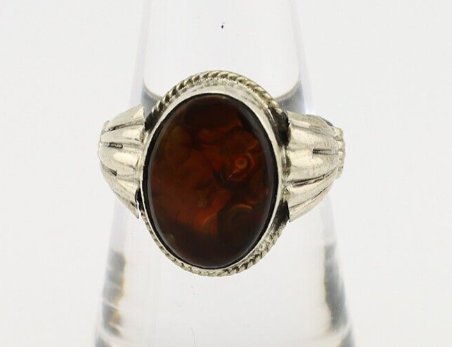 Navajo Handmade Ring 925 Silver Natural High Grade Fire Opal Native Artist C.80s