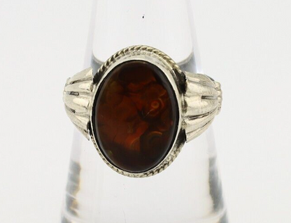 Navajo Handmade Ring 925 Silver Natural High Grade Fire Opal Native Artist C.80s