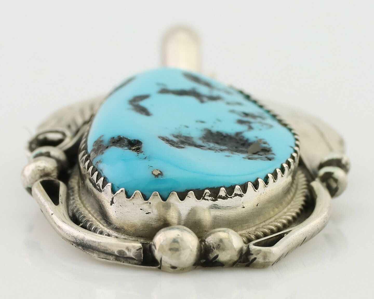 Navajo Pendant 925 Silver Sleeping B Turquoise Signed Justin Morris C.80's