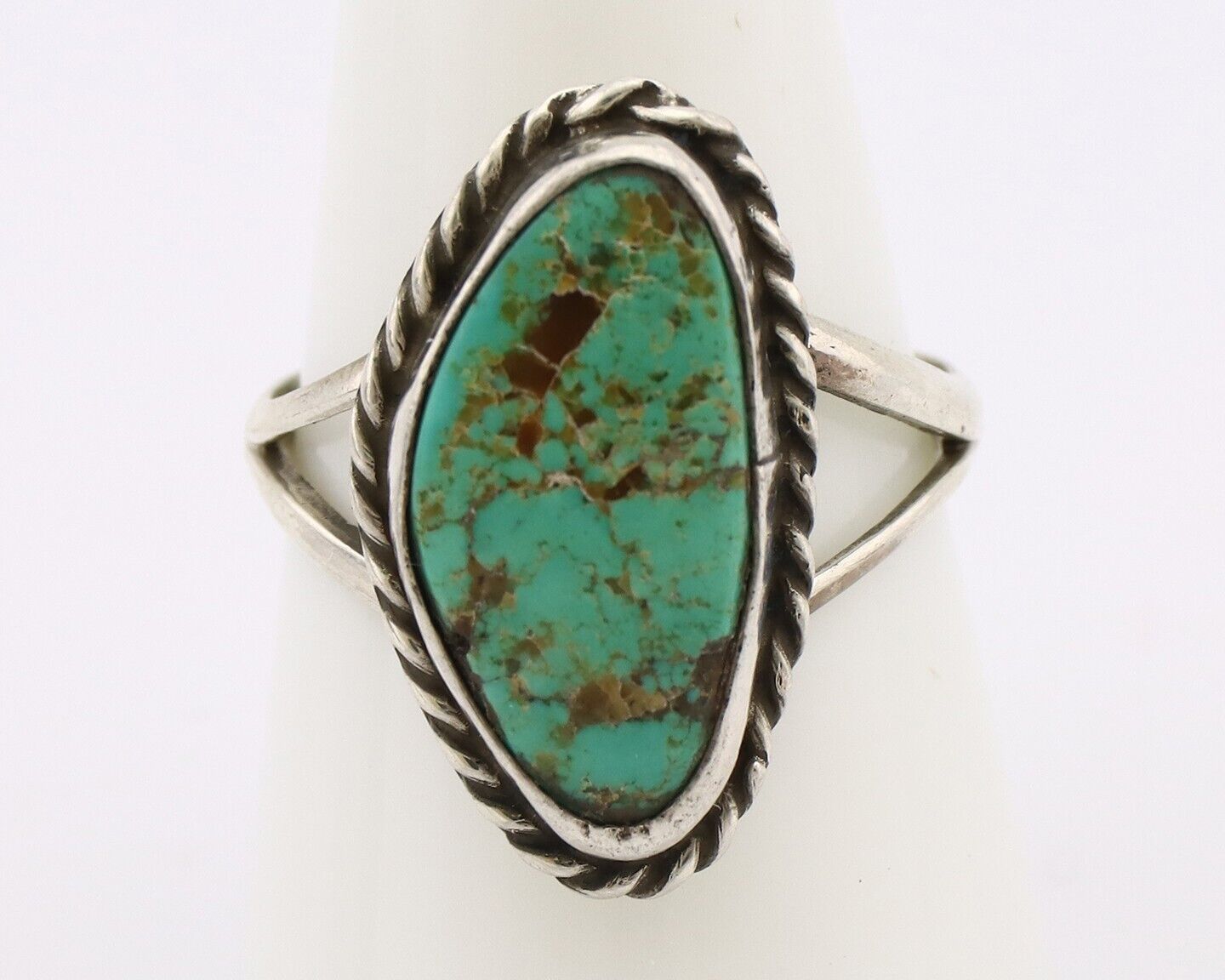 Navajo Ring 925 Silver Natural Turquoise Artist Signed Rabbit Stick C.80's