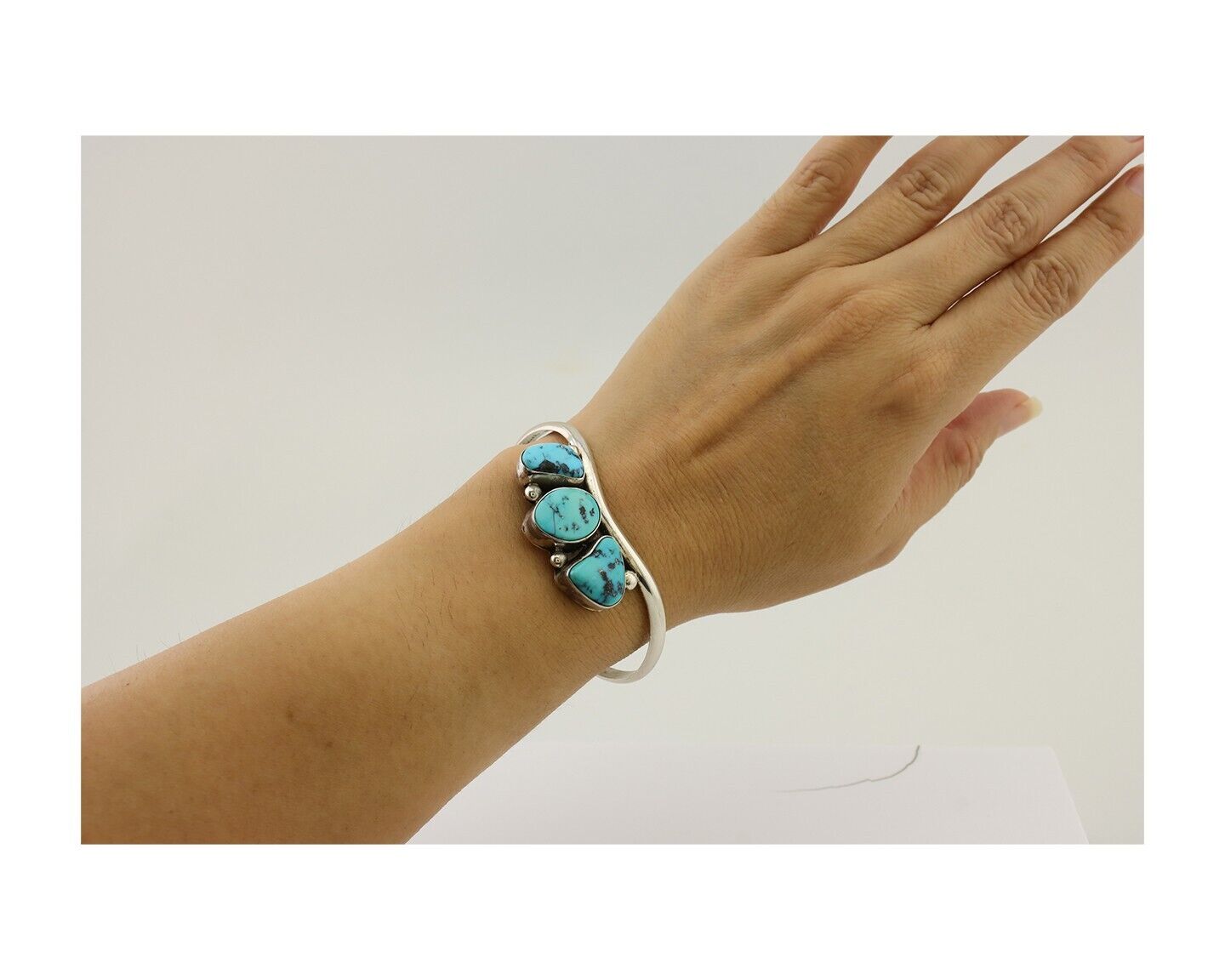 Navajo Bracelet 925 Silver Morenci Turquoise Artist Signed Frank Sandoval C.80's