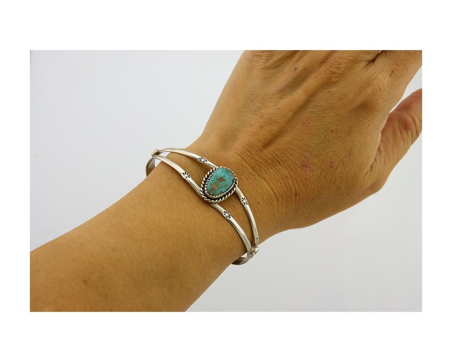 Navajo Cuff Bracelet 925 Silver Turquoise Native American Artist Handmade C.80's