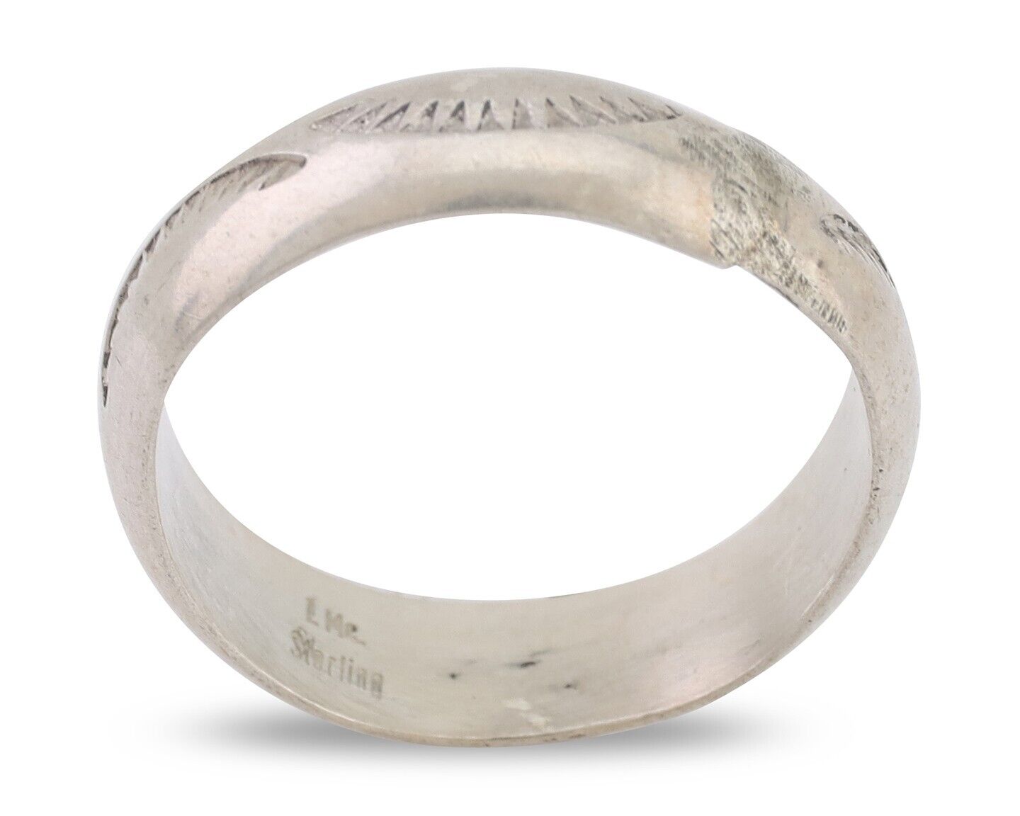 Navajo Hand Stamped Band 925 Silver 6.0 mm Signed Larry Chavez Size 10 C.80's