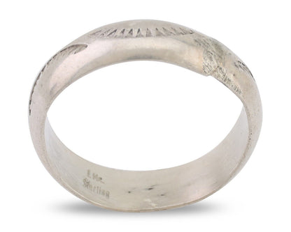Navajo Hand Stamped Band 925 Silver 6.0 mm Signed Larry Chavez Size 10 C.80's