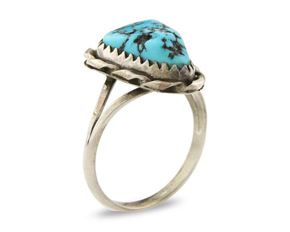 Navajo Ring 925 Sterling Natural Mined Blue Nugget Turquoise C.80's Size 6.0