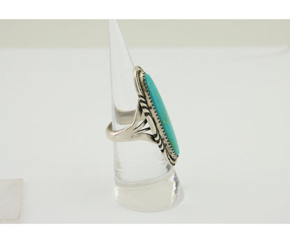 Navajo Hand Stamped Ring 925 Silver Turquoise Native Artist Begay C.80's