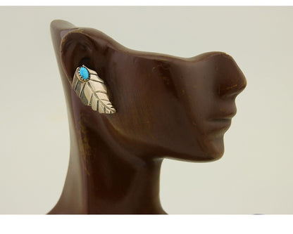 Navajo Earrings 925 Silver Natural Turquoise Artist Signed L-R Jake C.80's