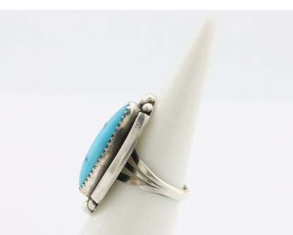 Navajo Ring .925 Silver Sleeping Beauty Turquoise Signed SkyStone Creations C80s
