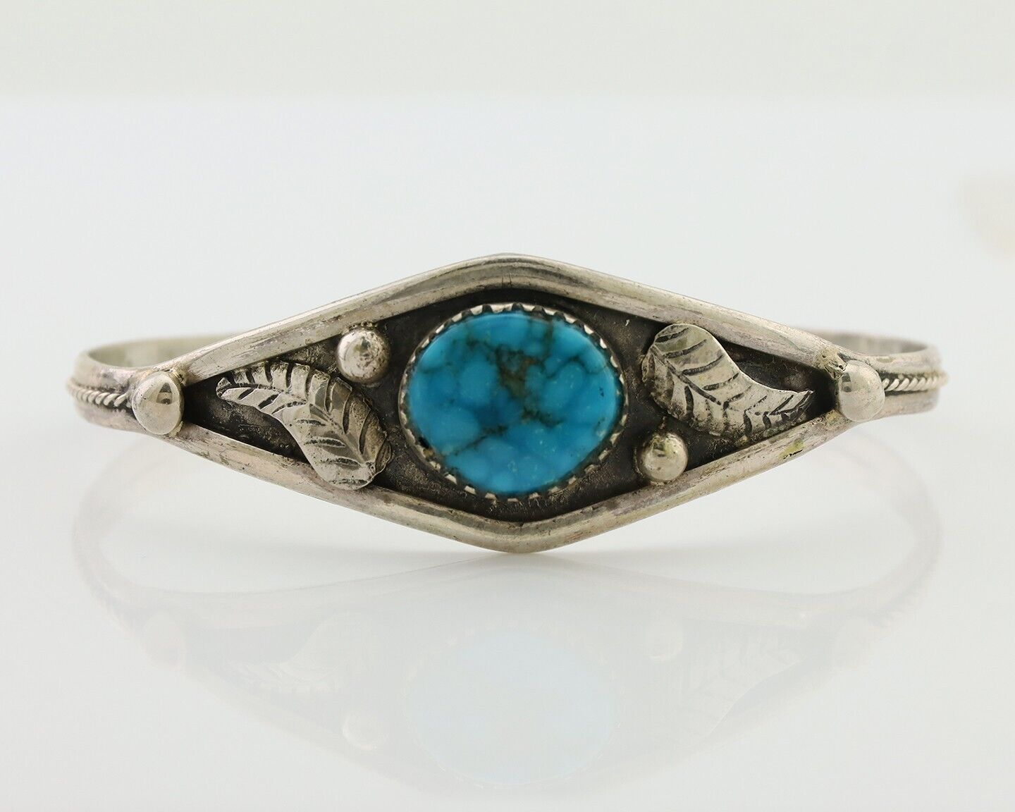 Navajo Handmade Bracelet 925 Silver Spiderweb Turquoise Native American C.80's