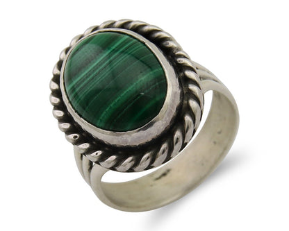 Navajo Ring 925 Silver Natural Malachite Native American Artist C.80's