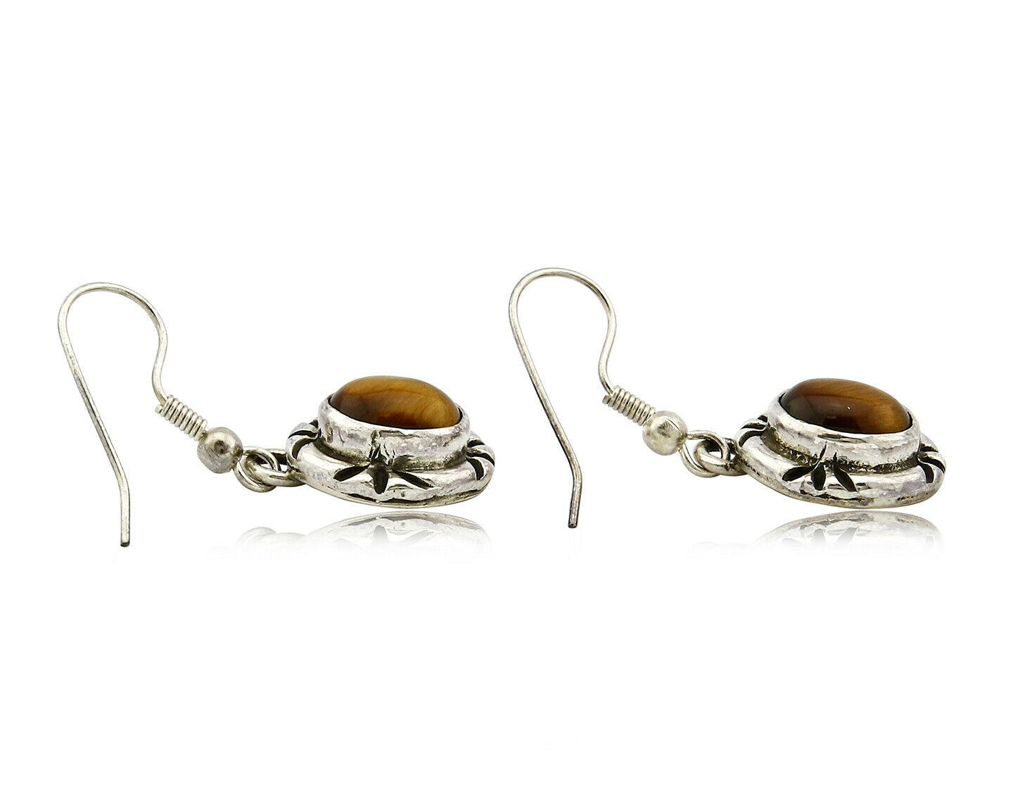 Navajo Hand Stamped Natural Mined Tigers Eye .925 SOLID Silver Stud Earrings