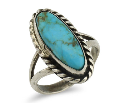 Navajo Ring 925 Silver Kingman Turquoise Native American Artist C.80's