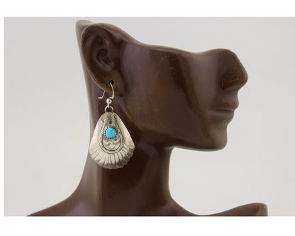 Navajo Earrings 925 Silver Turquoise Artist Signed Dean Brown C.80's