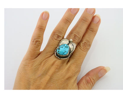 Navajo Ring .925 Sterling Blue Turquoise Artist Signed Martinez C.80's