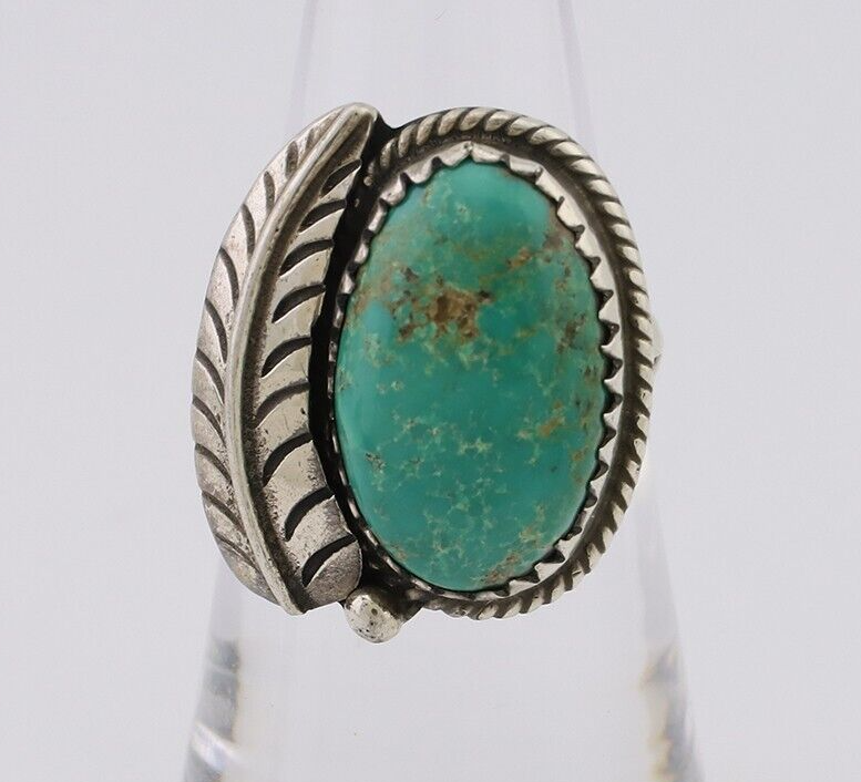 Navajo Ring 925 Silver Green Kingman Turquoise Native American Artist C.80's