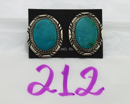 Navajo Hand Stamped Earrings 925 Silver Natural Turquoise Signed Virgil Begay